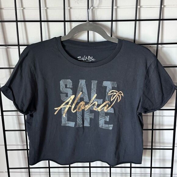 Salt Life‎ Aloha Cropped SS T-Shirt Womens S Grey Beach Island Offshore - Picture 1 of 6